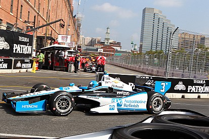 Penske's Castroneves keep his lead in the championship on a wild race at Baltimore
