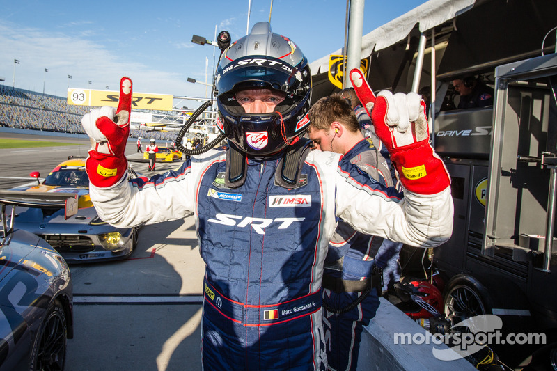 GT pole winner Marc Goossens celebrates