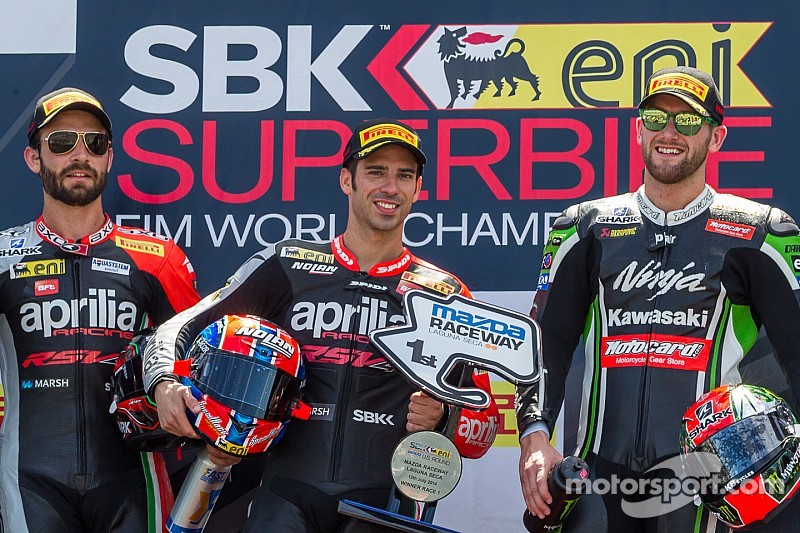 Race 1 podium: Marco Melandri, Sylvain Guintoli, Tom Sykes