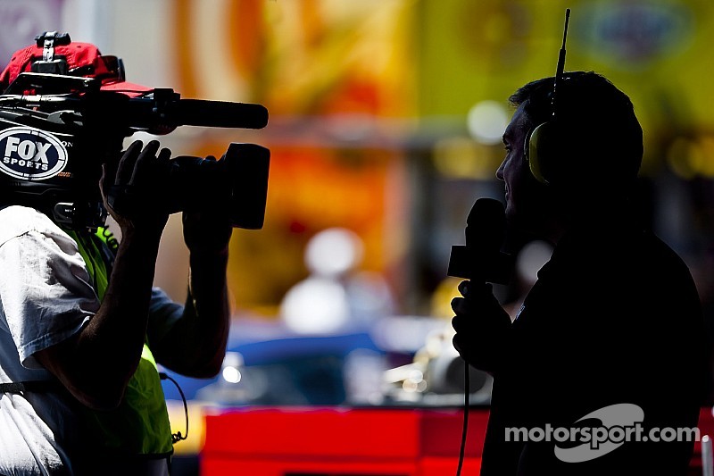 Fox Sports reporter, Matt Yocum, reports from the garage area