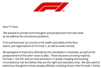 Corona-Absagen: Chase Carey schreibt offenen Brief an Formel-1-Fans