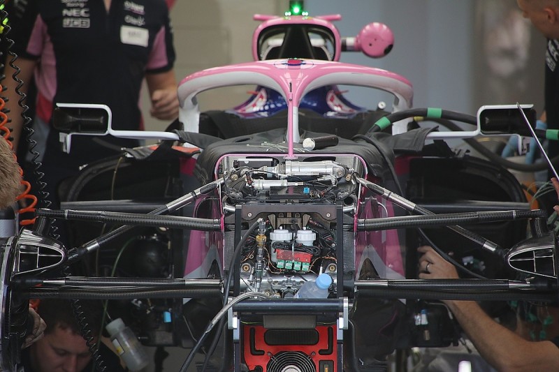 Racing Point adds extended F1 suspension upright bracket for Hungary