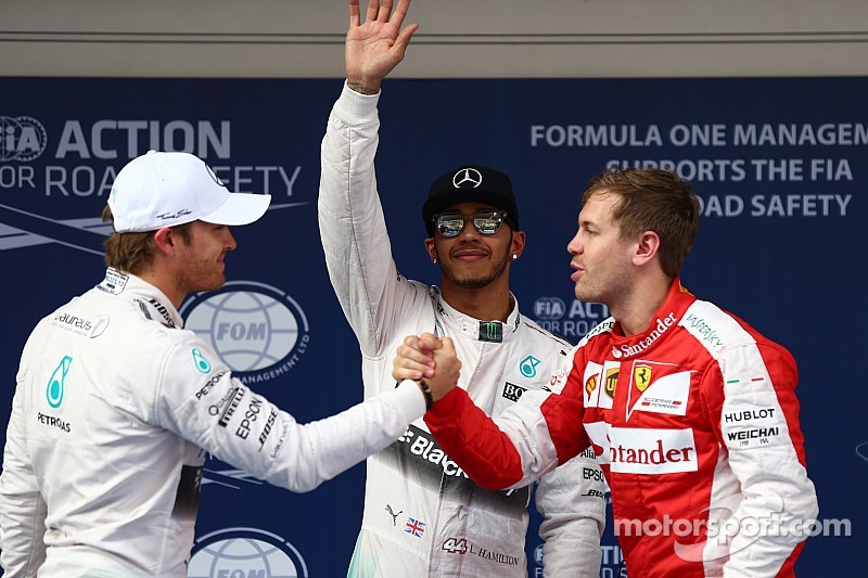 Nico Rosberg, Mercedes F1, Lewis Hamilton, Mercedes F1 y Sebastian Vettel, Ferrari