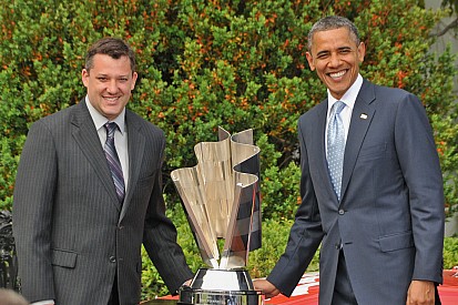 Harvick at the White House: President cracks wise about DeLana's 'own firesuit'