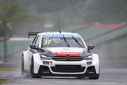 Hungary WTCC: Jose Maria Lopez leads in wet, Sebastien Loeb crashes