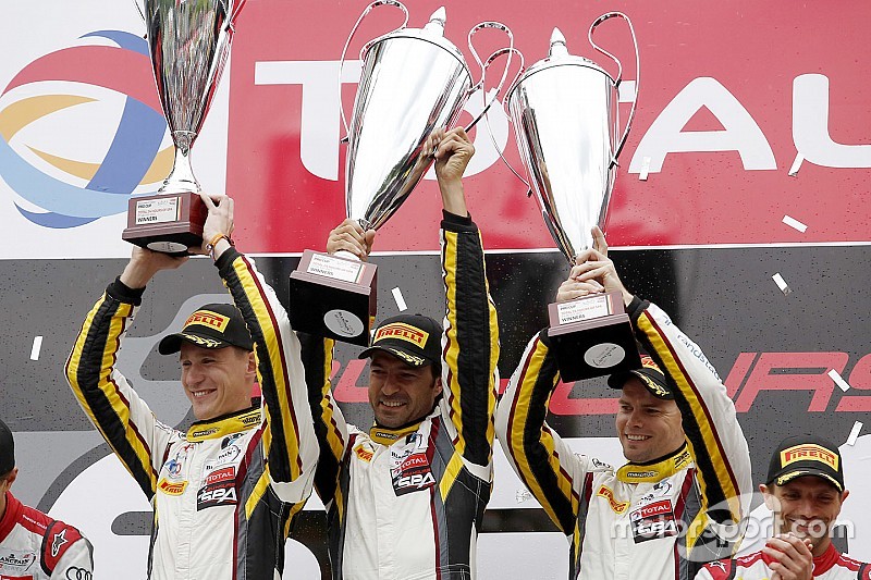 Podium: race winners Markus Palttala, Nicky Catsburg, Lucas Luhr, Marc VDS Racing Team