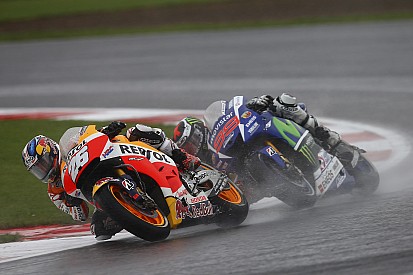Pedrosa takes fifth but Marquez crashes out of dramatic wet Silverstone race