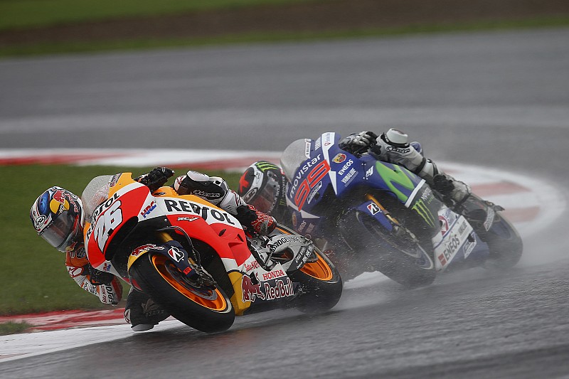 Pedrosa takes fifth but Marquez crashes out of dramatic wet Silverstone race