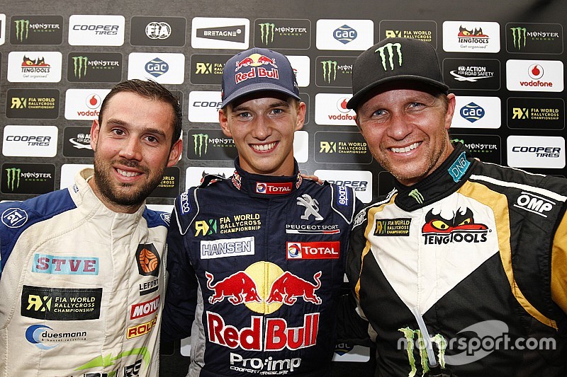 Podium : Le vainqueur Timmy Hansen, Team Peugeot-Hansen, le deuxième Petter Solberg, SDRX Citroën DS3 RX, et le troisième Jean-Baptiste Dubourg