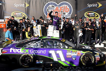 Denny Hamlin spins and then wins at Chicagoland