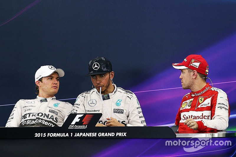 Lewis Hamilton, Mercedes AMG F1 Team, Nico Rosberg, Mercedes AMG F1 Team e Sebastian Vettel, Ferrari