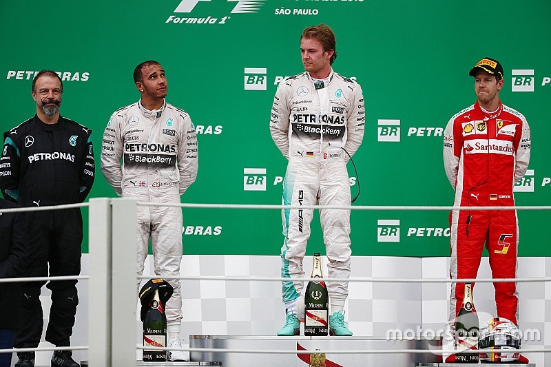 Podium: race winner Nico Rosberg, Mercedes AMG F1 W06, with second place Lewis Hamilton, Mercedes AMG F1 W06 and third place Sebastian Vettel, Ferrari