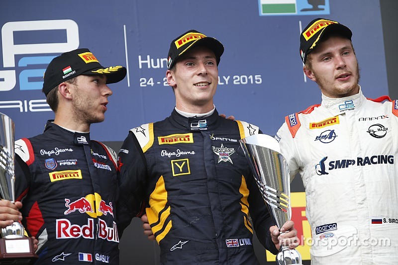 Le vainqueur Alex Lynn, DAMS, Pierre Gasly, DAMS & Sergey Sirotkin, Rapax