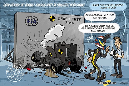 Cartoon van Cirebox - Pastor Maldonado doet Renault-crashtest