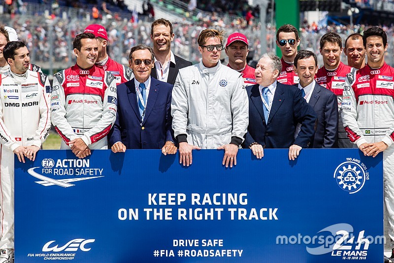 FIA Action for Road Safety fotoshoot: FIA President Jean Todt, ACO President Pierre Fillon, acteur B