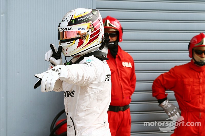 Lewis Hamilton, Mercedes AMG F1 celebrates his pole position in parc ferme