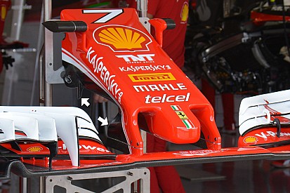 Técnica: soportes del ala delantero del Ferrari SF16-H en Japón