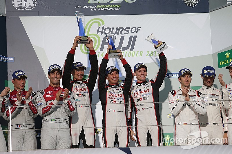 Podium: 1. #6 Toyota Racing, Toyota TS050 Hybrid: Stéphane Sarrazin, Mike Conway, Kamui Kobayashi