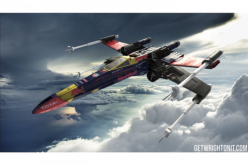 De X-Wing uit Star Wars in Formule 1-kleuren