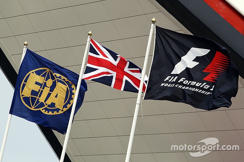 FIA, Union and F1 flags outside the Wing