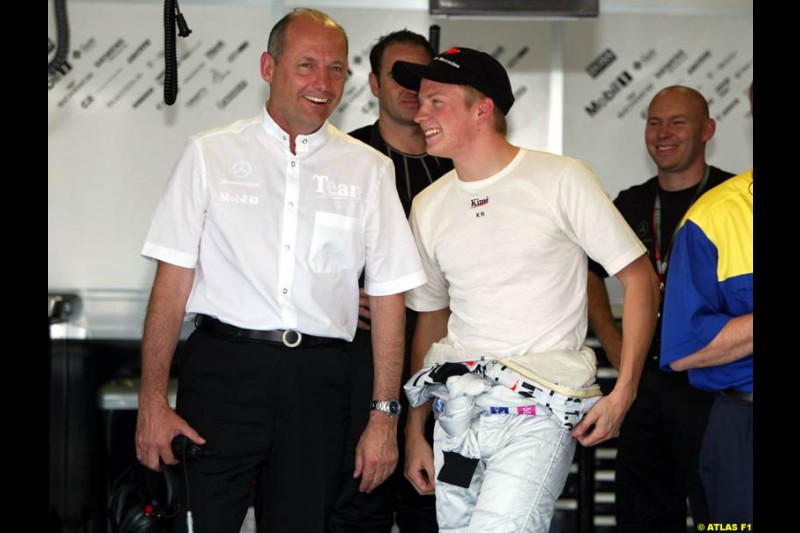 Ron Dennis and Kimi Raikkonen, McLaren, Qualifying, French Grand Prix, Magny Course, France, July 20th 2002.