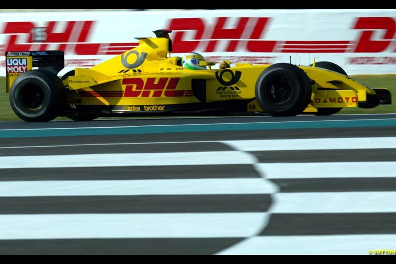 Takuma Sato, Jordan, Qualifying for the French Grand Prix, Magny Cours, France, July 20th 2002.