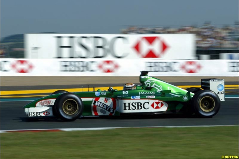 Eddie Irvine, Jaguar, sets his best qualifying result this season. Qualifying for the French Grand Prix, Magny Cours, France, July 20th 2002.