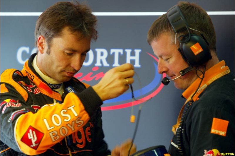 Heinz Harald Frentzen gets ready, as Arrows finally get one run. Saturday Free Practice, French Grand Prix, Magny Cours, France, July 20th 2002.