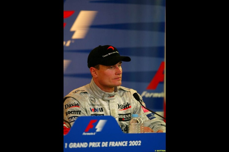 David Coulthard, McLaren, at the post race press conference. French Grand Prix, Magny Cours, France, July 21st 2002.