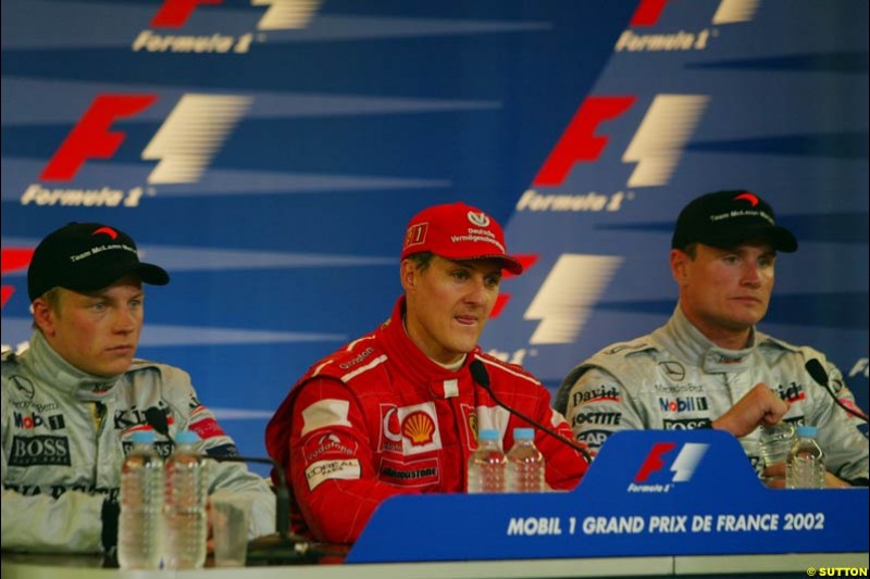 The post race press conference. French Grand Prix, Magny Cours, France, July 21st 2002.