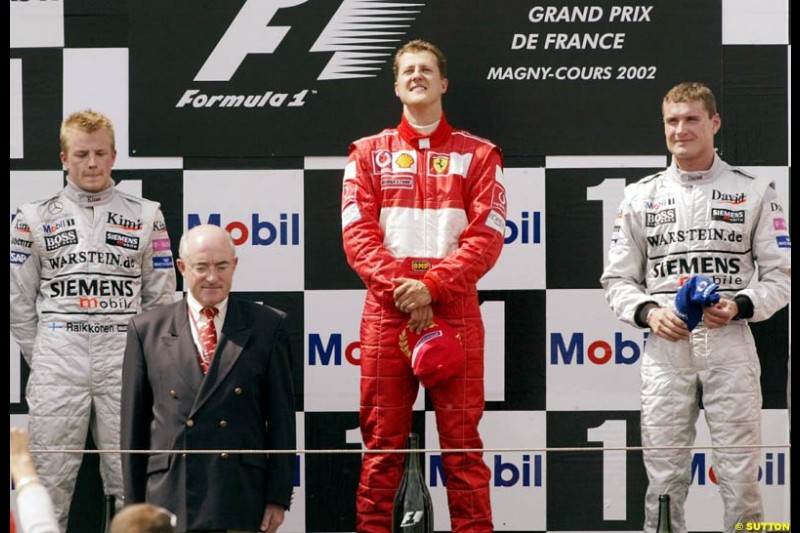 The podium, French Grand Prix, Magny Cours, France, July 21st 2002.