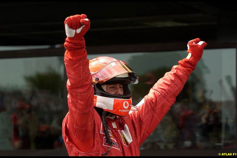 Michael Schumacher clinches his 5th WC. French Grand Prix, Magny Cours, France, July 21st 2002.