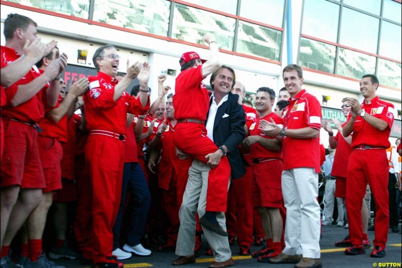 Ferrari celebrate Michael Schumacher's 5th WC. French Grand Prix, Magny Cours, France, July 21st 2002.