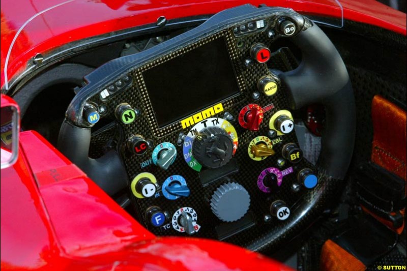 The steering wheel of the Ferrari F12002. German Grand Prix, Hockenheim, Germany, July 28th 2002.