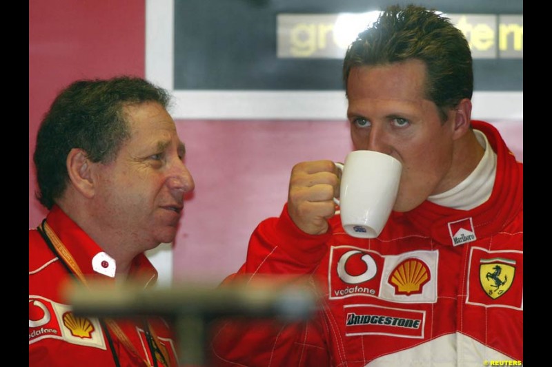 Jean Todt and Michael Schumacher, Ferrari. German Grand Prix, Hockenheim, Germany, July 27th 2002.