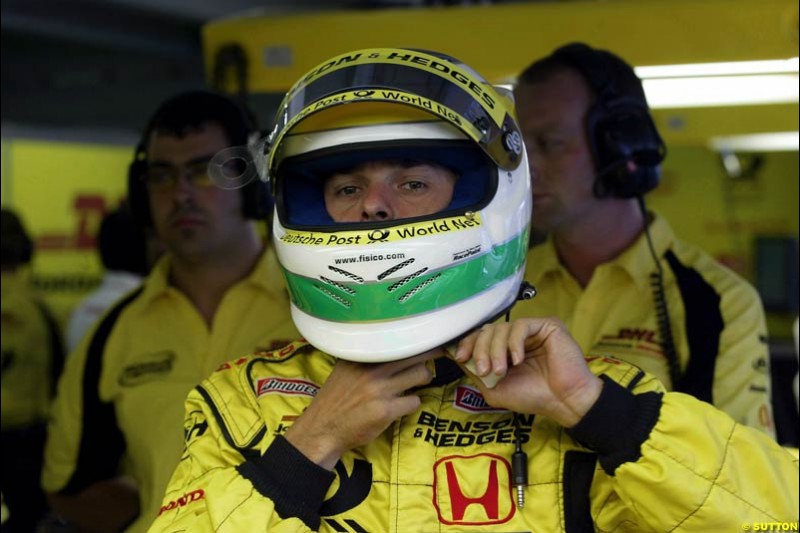 Giancarlo Fisichella, Jordan, during Qualifying. German Grand Prix, Hockenheim, Germany, July 27th 2002.