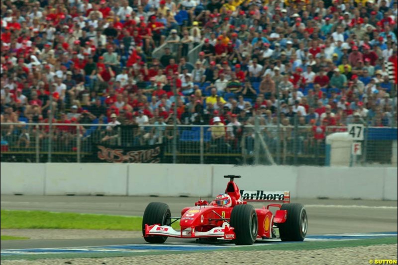 Rubens Barrichello, Ferrari, during Qualifying. German Grand Prix, Hockenheim, Germany, July 27th 2002.