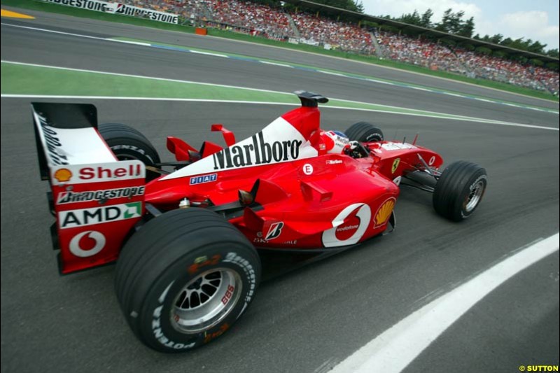 Rubens Barrichello, Ferrari, during Qualifying. German Grand Prix, Hockenheim, Germany, July 27th 2002.