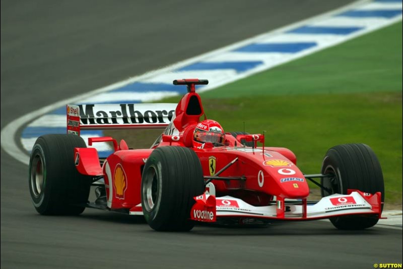 Michael Schumacher, Ferrari, during Saturday Free Practice. German Grand Prix, Hockenheim, Germany, July 27th 2002.