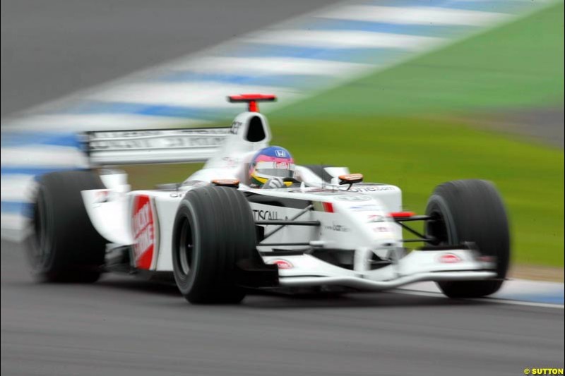 Jacques Villeneuve, British American Racing, during Saturday Free Practice. German Grand Prix, Hockenheim, Germany, July 27th 2002.