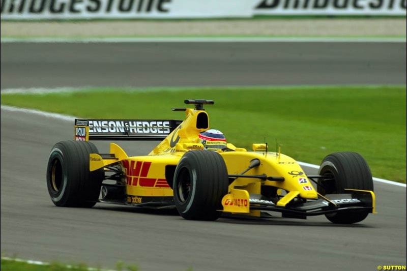 Takuma Sato, Jordan, during Saturday Free Practice. German Grand Prix, Hockenheim, Germany, July 27th 2002.