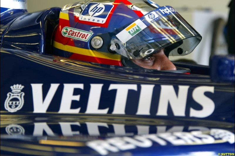 Juan Pablo Montoya, Williams, during Friday free practice for the Hungarian Grand Prix, Hungaroring, Hungary, August 16 2002.