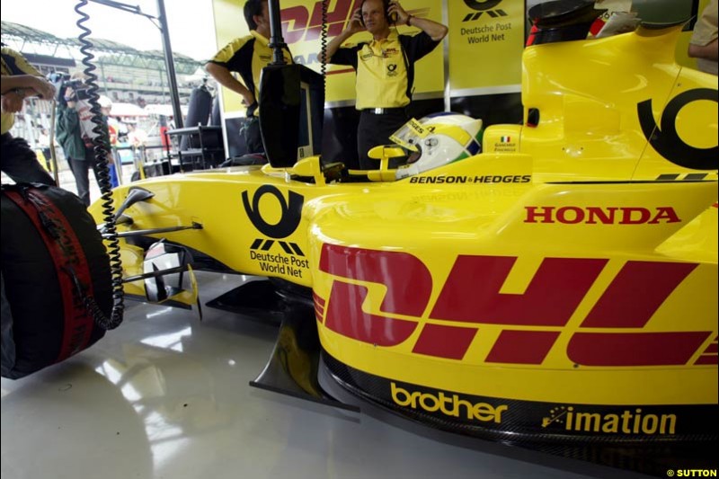 Giancarlo Fisichella, Jordan, during Friday free practice for the Hungarian Grand Prix, Hungaroring, Hungary, August 16 2002.