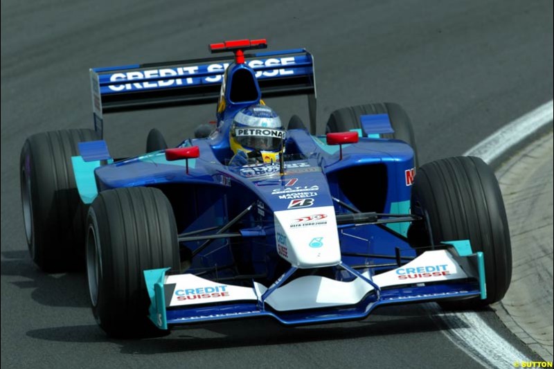 Nick Heidfeld, Sauber, during Friday free practice for the Hungarian Grand Prix, Hungaroring, Hungary, August 16 2002.