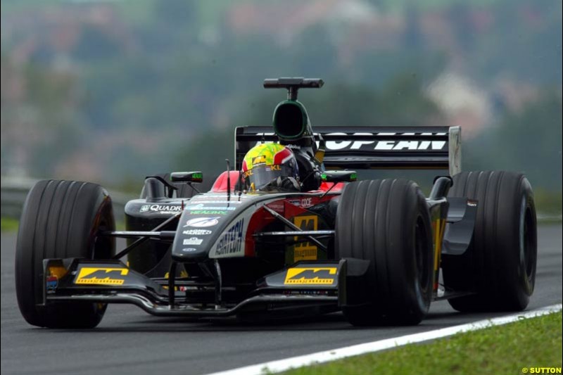 Mark Webber, Minardi, during Friday free practice for the Hungarian Grand Prix, Hungaroring, Hungary, August 16 2002.