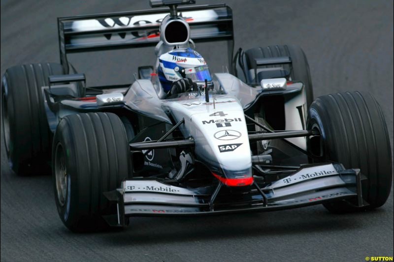 Kimi Raikkonen, McLaren, during Friday free practice for the Hungarian Grand Prix, Hungaroring, Hungary, August 16 2002.