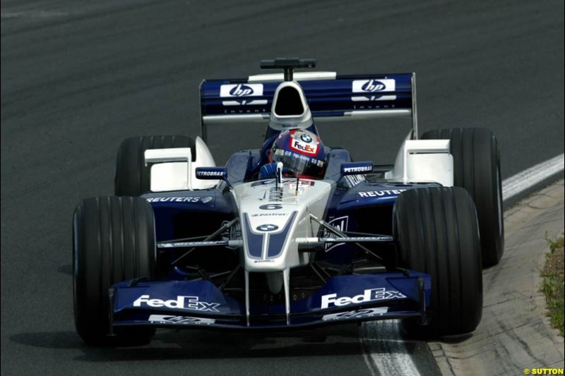 Juan Pablo Montoya, Williams, during Friday free practice for the Hungarian Grand Prix, Hungaroring, Hungary, August 16 2002.