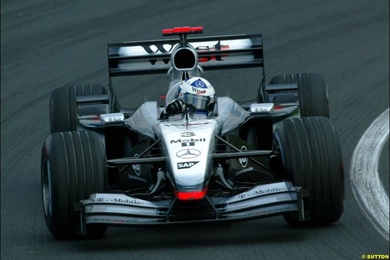 David Coulthard, McLaren, during Friday free practice for the Hungarian Grand Prix, Hungaroring, Hungary, August 16 2002.