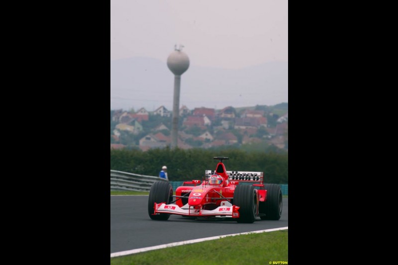 Rubens Barrichello, Ferrari, during Friday free practice for the Hungarian Grand Prix, Hungaroring, Hungary, August 16 2002.