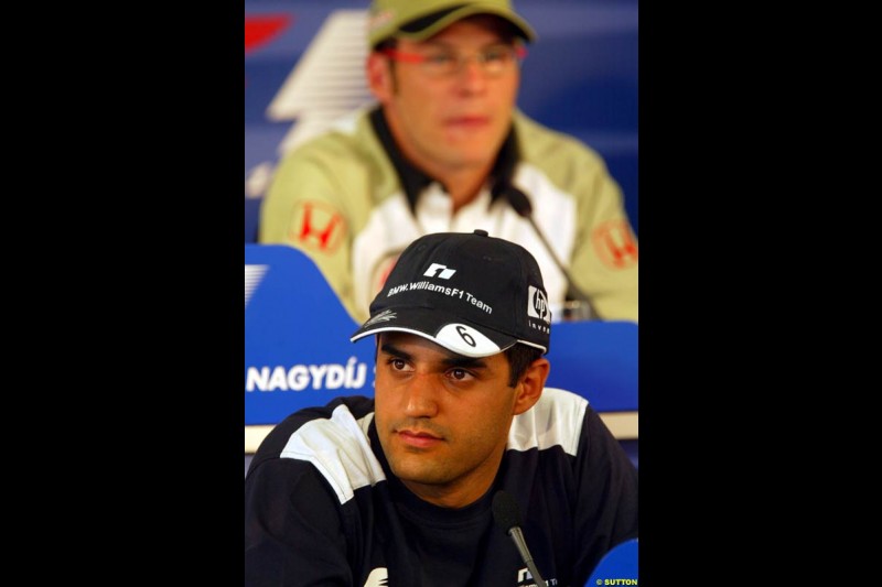 Juan Pablo Montoya, Williams, during the FIA Thursday Press Conference. Hungarian Grand Prix, Budapest, Hungary, August 15th 2002.